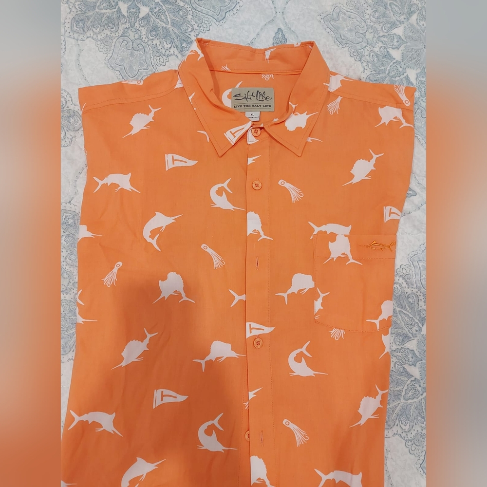 Salt Life Shirt Men's Xl ExtraVisitar large Orange Short Sleeve